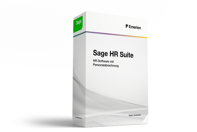Softwarebox Sage HR Suite mit Sage- und Emerion-Logo