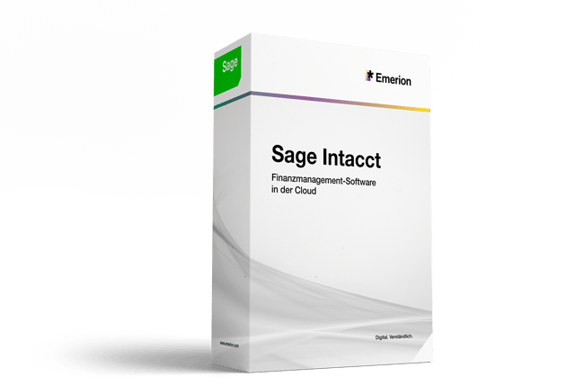 Softwarebox Sage Intacct mit Sage- und Emerion-Logo